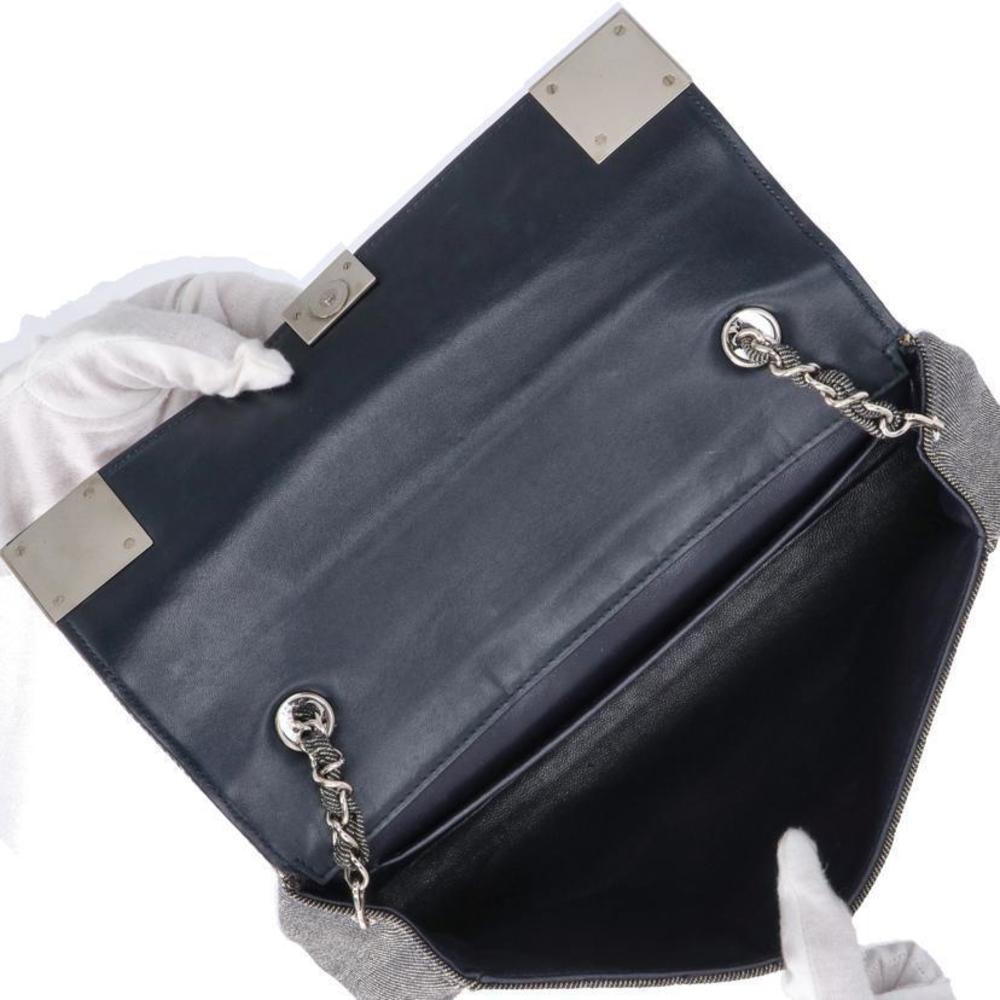 Chanel Chocolate Leather Bag Black Shoulder Denim Bar Chain - Picture 5 of 9